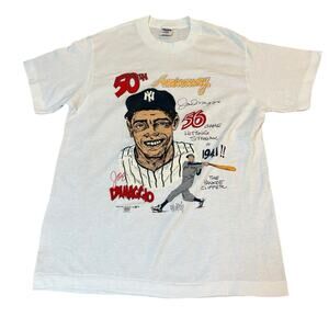 Vintage Joe DiMaggio 50th Anniversary Tee Medium Trench Single Stitch NOS